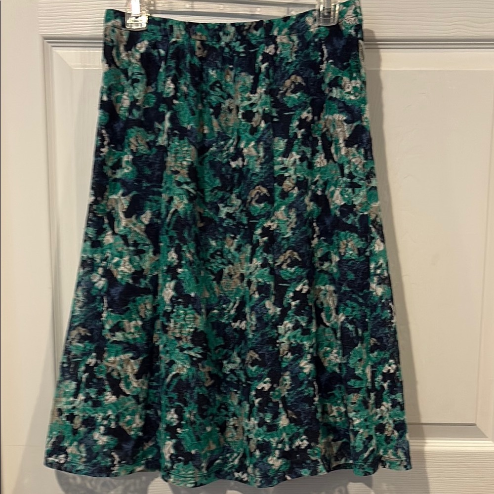 Christopher & Banks Women's Green & Navy Floral A-Line Skirt